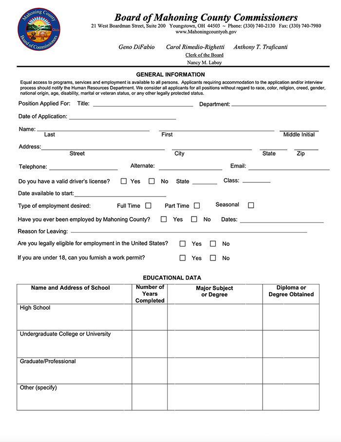 county employment application